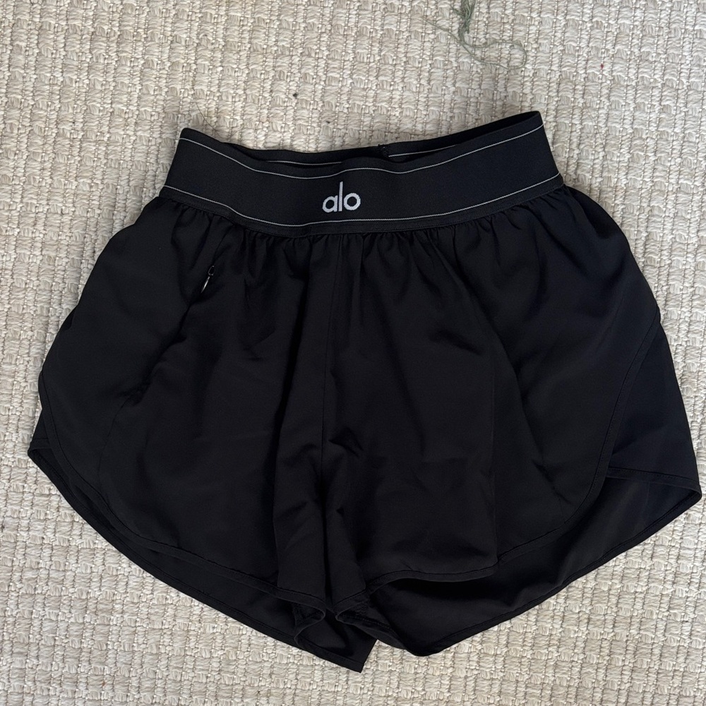 ALO Yoga Black Athletic Running Shorts with Logo Waistband